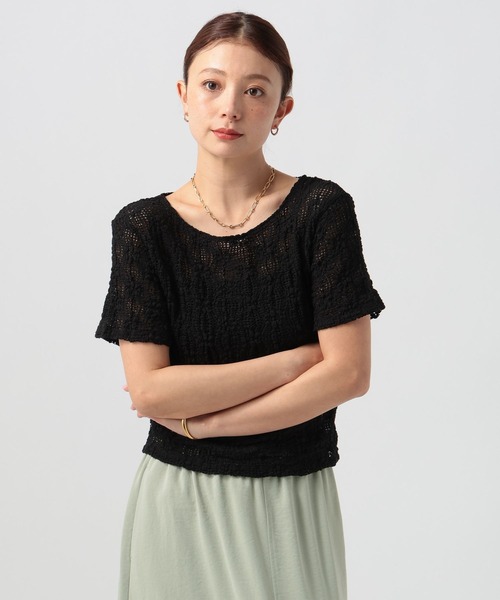 BAYFLOW（ベイフロー）の「[ストレッチ入り]カットレースショートスリーブT（Tシャツ/カットソー・レディース・ブラック/オフホワイト・FREE）」の16枚目の写真