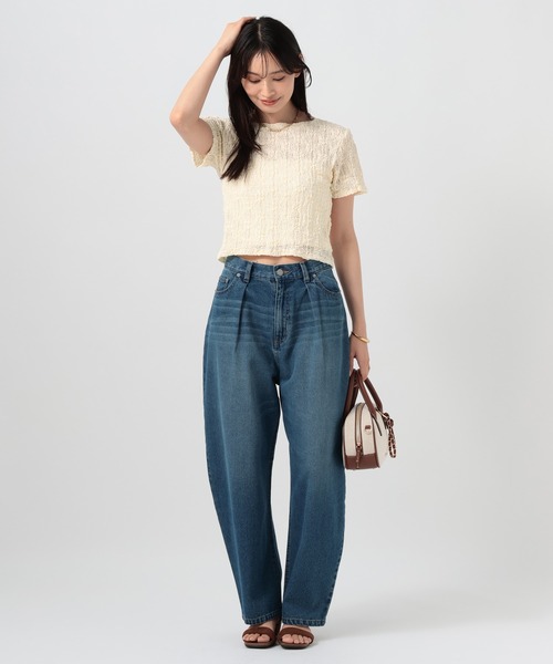 BAYFLOW（ベイフロー）の「[ストレッチ入り]カットレースショートスリーブT（Tシャツ/カットソー・レディース・ブラック/オフホワイト・FREE）」の4枚目の写真
