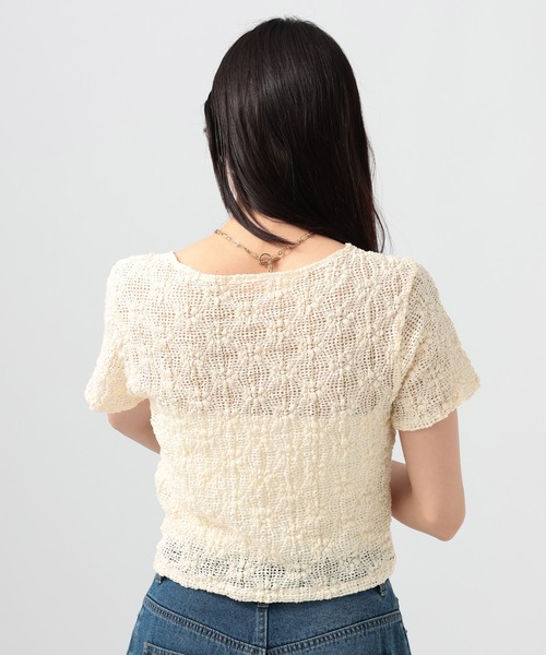 BAYFLOW（ベイフロー）の「[ストレッチ入り]カットレースショートスリーブT（Tシャツ/カットソー・レディース・ブラック/オフホワイト・FREE）」の7枚目の写真