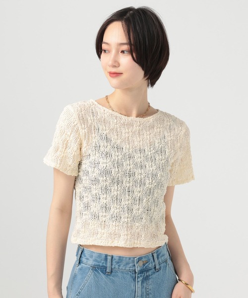 BAYFLOW（ベイフロー）の「[ストレッチ入り]カットレースショートスリーブT（Tシャツ/カットソー・レディース・ブラック/オフホワイト・FREE）」の8枚目の写真