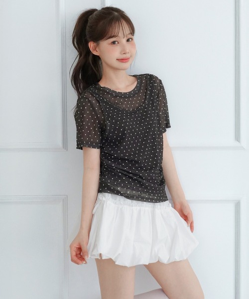 by muni:r（バイ ムニール）の「シアードットシャーリングレイヤード半袖Tシャツ（Tシャツ/カットソー・レディース・グレー/ブラウン/ブラック・FREE）」の7枚目の写真
