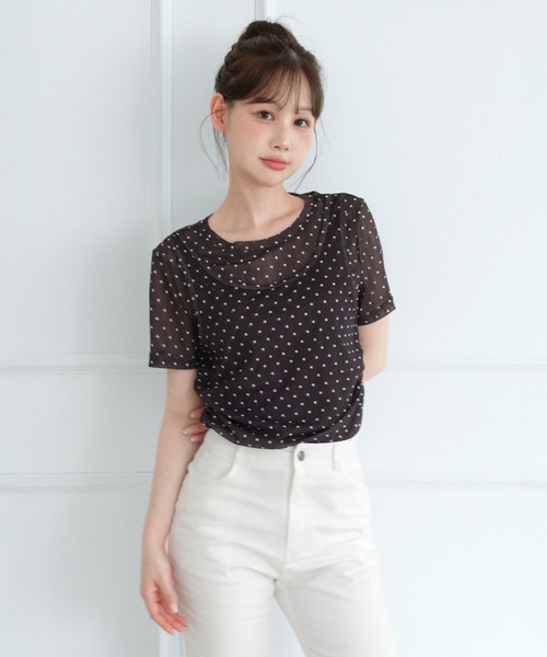 by muni:r（バイ ムニール）の「シアードットシャーリングレイヤード半袖Tシャツ（Tシャツ/カットソー・レディース・グレー/ブラウン/ブラック・FREE）」の22枚目の写真