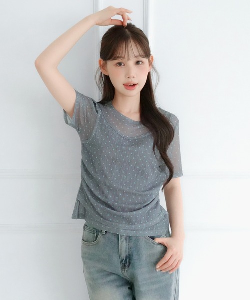 by muni:r（バイ ムニール）の「シアードットシャーリングレイヤード半袖Tシャツ（Tシャツ/カットソー・レディース・グレー/ブラウン/ブラック・FREE）」の16枚目の写真