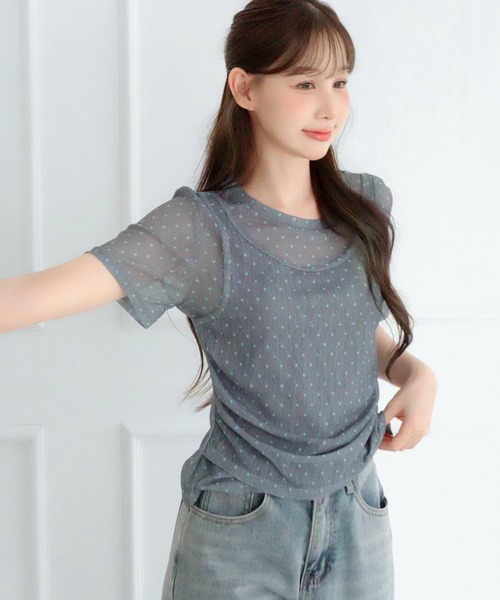 by muni:r（バイ ムニール）の「シアードットシャーリングレイヤード半袖Tシャツ（Tシャツ/カットソー・レディース・グレー/ブラウン/ブラック・FREE）」の18枚目の写真
