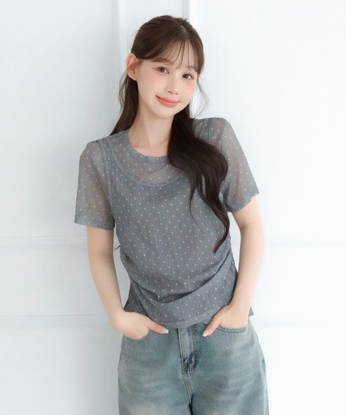 by muni:r（バイ ムニール）の「シアードットシャーリングレイヤード半袖Tシャツ（Tシャツ/カットソー・レディース・グレー/ブラウン/ブラック・FREE）」の19枚目の写真