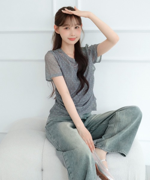 by muni:r（バイ ムニール）の「シアードットシャーリングレイヤード半袖Tシャツ（Tシャツ/カットソー・レディース・グレー/ブラウン/ブラック・FREE）」の20枚目の写真