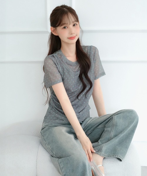 by muni:r（バイ ムニール）の「シアードットシャーリングレイヤード半袖Tシャツ（Tシャツ/カットソー・レディース・グレー/ブラウン/ブラック・FREE）」の21枚目の写真