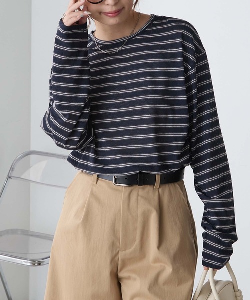 BONLECILL(ボンルシール)の「シアーマルチボーダーT(Tシャツ/カットソー・レディース・ブラック/オフホワイト/ネイビー/ワイン・FREE)」の4枚目の写真