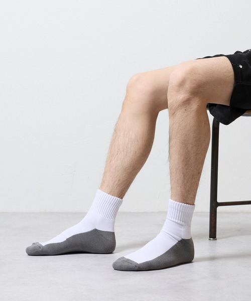 100% FINE COTTON 2-PACK PLAIN TWO-TONE QUARTER SOCKS / ファイン