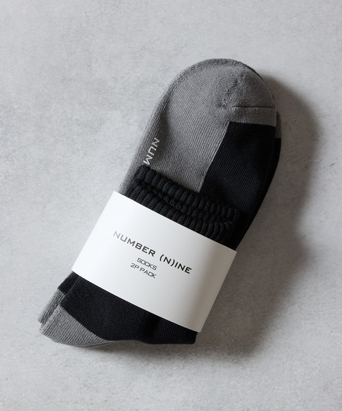 NUMBER (N)INE(ナンバーナイン)の「100% FINE COTTON 2-PACK PLAIN TWO-TONE QUARTER SOCKS / ファイン コットン100% 2パック プレーン ツートーン ショートソックス(ソックス/靴下・メンズ・ホワイト×グレー/ブラック×グレー・25~27cm)」の8枚目の写真