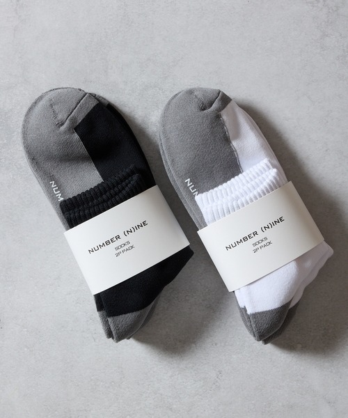 NUMBER (N)INE(ナンバーナイン)の「100% FINE COTTON 2-PACK PLAIN TWO-TONE QUARTER SOCKS / ファイン コットン100% 2パック プレーン ツートーン ショートソックス(ソックス/靴下・メンズ・ホワイト×グレー/ブラック×グレー・25~27cm)」の3枚目の写真
