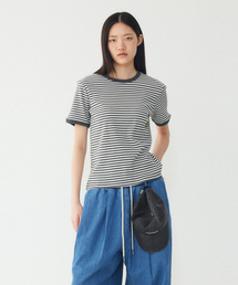 ストライプリンガー半袖Tシャツ_グレー 9176222984