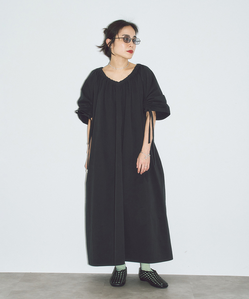CITYSHOP（シティーショップ）の「GATHER SLEEVE DRESS：ワンピース（ワンピース・レディース・ベージュ/ブラック・36/38）」の8枚目の写真