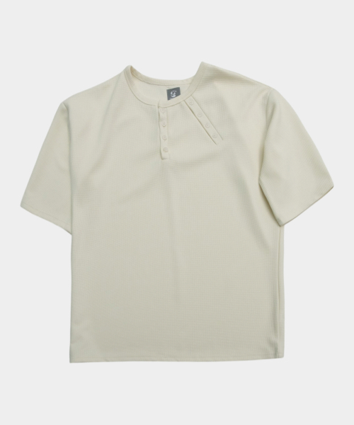 SOMEPLACE MAN(サムプレイス・マン)の「ワッフルサイドスナップポイントベーシックラウンドネック半袖Tシャツ_3COLOR(Tシャツ/カットソー・メンズ・ネイビー/アイボリー/ブラック・FREE)」の7枚目の写真