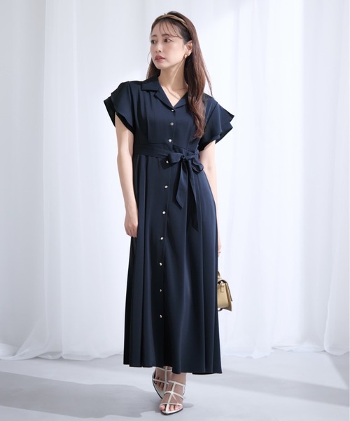 COHINA(コヒナ)の「オープンカラーとろみワンピース 【低身長・小柄女性】(シャツワンピース・レディース・ネイビー/グレイッシュベージュ・SHORT/REGULAR)」の2枚目の写真