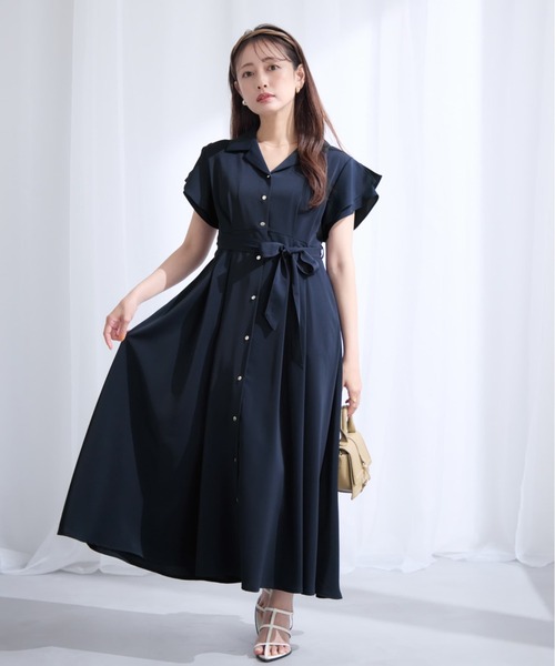 COHINA(コヒナ)の「オープンカラーとろみワンピース 【低身長・小柄女性】(シャツワンピース・レディース・ネイビー/グレイッシュベージュ・SHORT/REGULAR)」の20枚目の写真