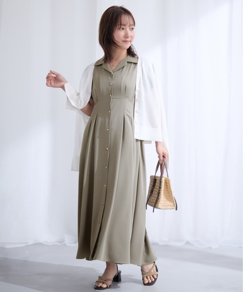 COHINA(コヒナ)の「オープンカラーとろみワンピース 【低身長・小柄女性】(シャツワンピース・レディース・ネイビー/グレイッシュベージュ・SHORT/REGULAR)」の3枚目の写真
