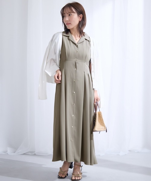 COHINA(コヒナ)の「オープンカラーとろみワンピース 【低身長・小柄女性】(シャツワンピース・レディース・ネイビー/グレイッシュベージュ・SHORT/REGULAR)」の4枚目の写真