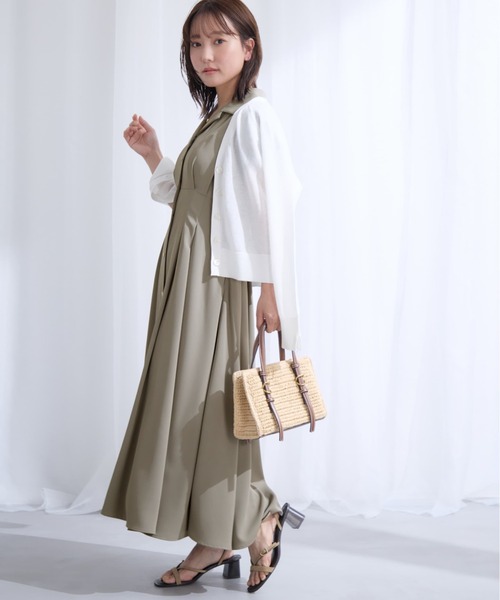 COHINA(コヒナ)の「オープンカラーとろみワンピース 【低身長・小柄女性】(シャツワンピース・レディース・ネイビー/グレイッシュベージュ・SHORT/REGULAR)」の5枚目の写真
