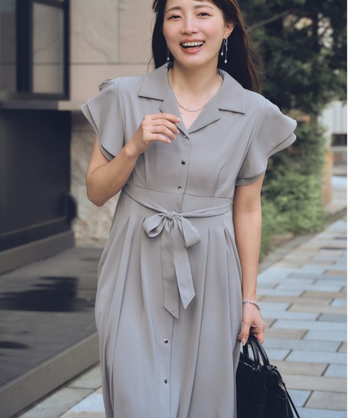 COHINA(コヒナ)の「オープンカラーとろみワンピース 【低身長・小柄女性】(シャツワンピース・レディース・ネイビー/グレイッシュベージュ・SHORT/REGULAR)」の22枚目の写真