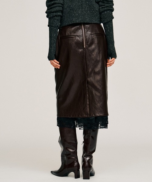 PRANK PROJECT(プランクプロジェクト)の「【2026Autumn Pre-Order】レイヤードヘムシンセティックレザースカート / Layered Hem Synthetic Leather Skirt(スカート・レディース・ブラック/ボルドー・38/36)」の14枚目の写真