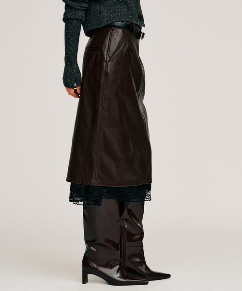 PRANK PROJECT(プランクプロジェクト)の「【2026Autumn Pre-Order】レイヤードヘムシンセティックレザースカート / Layered Hem Synthetic Leather Skirt(スカート・レディース・ブラック/ボルドー・38/36)」の15枚目の写真