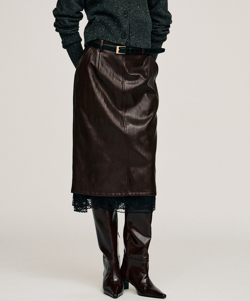 PRANK PROJECT(プランクプロジェクト)の「【2026Autumn Pre-Order】レイヤードヘムシンセティックレザースカート / Layered Hem Synthetic Leather Skirt(スカート・レディース・ブラック/ボルドー・38/36)」の12枚目の写真