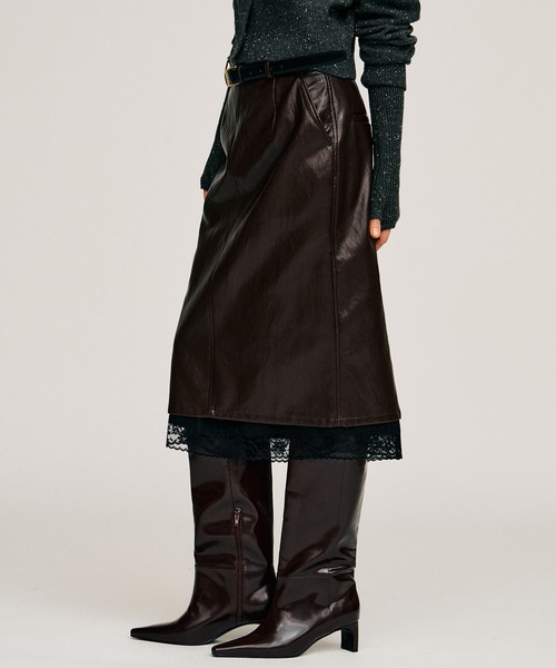 PRANK PROJECT(プランクプロジェクト)の「【2026Autumn Pre-Order】レイヤードヘムシンセティックレザースカート / Layered Hem Synthetic Leather Skirt(スカート・レディース・ブラック/ボルドー・38/36)」の13枚目の写真