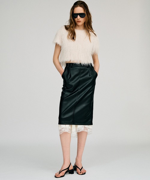 PRANK PROJECT(プランクプロジェクト)の「【2026Autumn Pre-Order】レイヤードヘムシンセティックレザースカート / Layered Hem Synthetic Leather Skirt(スカート・レディース・ブラック/ボルドー・38/36)」の7枚目の写真