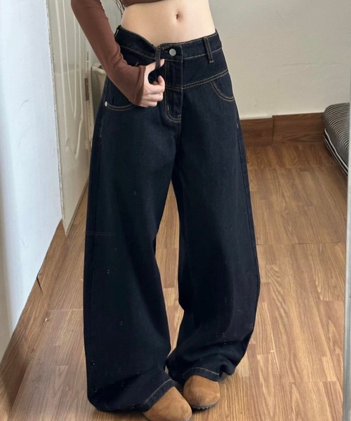 Teem Store(チームストア)の「スターモチーフバックプリントワイドデニム(デニムパンツ・レディース・ブラック・L/M)」の6枚目の写真