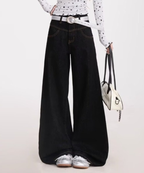 Teem Store(チームストア)の「スターモチーフバックプリントワイドデニム(デニムパンツ・レディース・ブラック・L/M)」の7枚目の写真