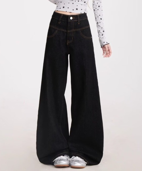 Teem Store(チームストア)の「スターモチーフバックプリントワイドデニム(デニムパンツ・レディース・ブラック・L/M)」の8枚目の写真