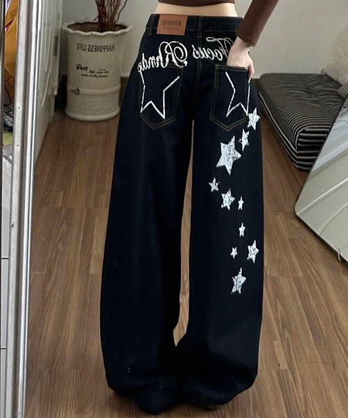 Teem Store(チームストア)の「スターモチーフバックプリントワイドデニム(デニムパンツ・レディース・ブラック・L/M)」の9枚目の写真