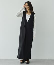 GARAGE OF GOOD CLOTHING | ムジ深Vネックタックジャンパースカート(ジャンパースカート)