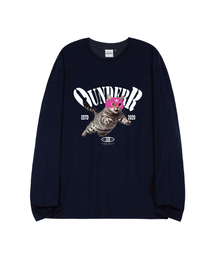 OUNDERR（オアンダーアール）の「ジャンプキャット_オーバーサイズ_ロングスリーブ [ネイビー]（Tシャツ/カットソー）」