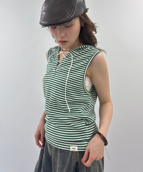 w closet（ダブルクローゼット）の「ボーダーノースリフーディー（その他トップス・レディース・オフホワイト/ネイビー/グリーン・FREE）」の18枚目の写真
