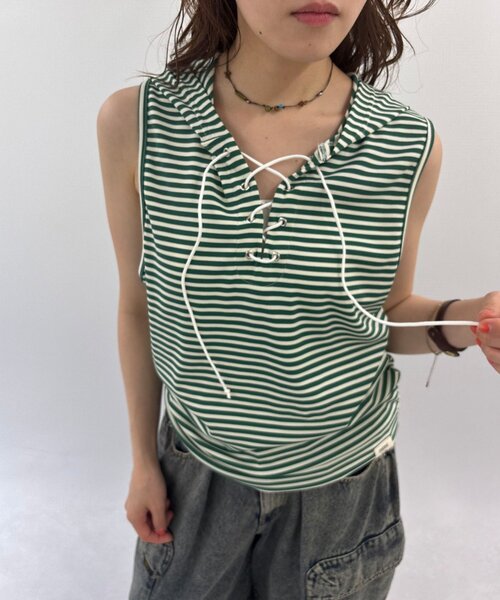 w closet（ダブルクローゼット）の「ボーダーノースリフーディー（その他トップス・レディース・オフホワイト/ネイビー/グリーン・FREE）」の20枚目の写真