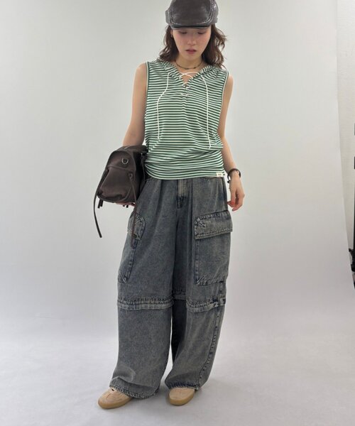 w closet（ダブルクローゼット）の「ボーダーノースリフーディー（その他トップス・レディース・オフホワイト/ネイビー/グリーン・FREE）」の10枚目の写真