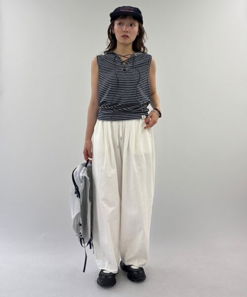 w closet（ダブルクローゼット）の「ボーダーノースリフーディー（その他トップス・レディース・オフホワイト/ネイビー/グリーン・FREE）」の7枚目の写真