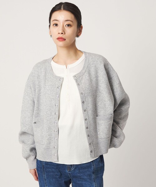 CITEN(シテン)の「<CITEN>スウェットライクニットカーディガン(カーディガン/ボレロ・レディース・ライトグレー/レッド/ダークグレー/ロイヤルブルー・FREE)」の2枚目の写真