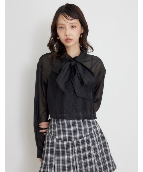 rienda(リエンダ)の「クロップドシアーシャツ 夏服 秋服(シャツ/ブラウス・レディース・ライトブルー/ブラック/ホワイト・FREE)」の3枚目の写真