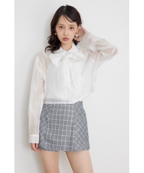 rienda(リエンダ)の「クロップドシアーシャツ 夏服 秋服(シャツ/ブラウス・レディース・ライトブルー/ブラック/ホワイト・FREE)」の7枚目の写真
