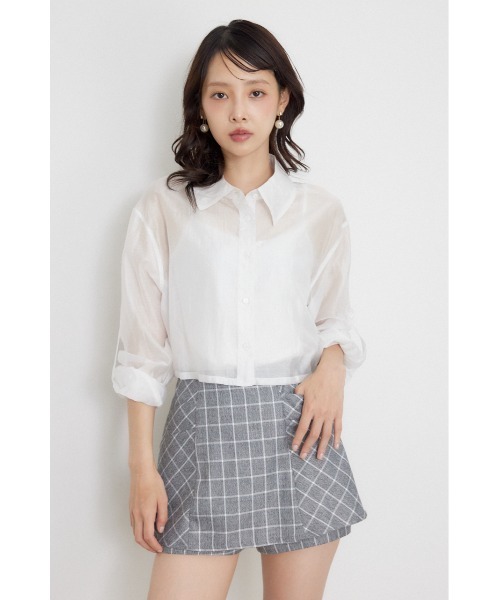 rienda(リエンダ)の「クロップドシアーシャツ 夏服 秋服(シャツ/ブラウス・レディース・ライトブルー/ブラック/ホワイト・FREE)」の8枚目の写真