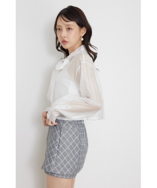 rienda(リエンダ)の「クロップドシアーシャツ 夏服 秋服(シャツ/ブラウス・レディース・ライトブルー/ブラック/ホワイト・FREE)」の9枚目の写真