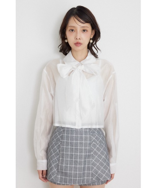rienda(リエンダ)の「クロップドシアーシャツ 夏服 秋服(シャツ/ブラウス・レディース・ライトブルー/ブラック/ホワイト・FREE)」の10枚目の写真