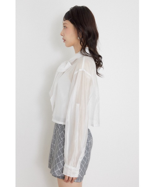 rienda(リエンダ)の「クロップドシアーシャツ 夏服 秋服(シャツ/ブラウス・レディース・ライトブルー/ブラック/ホワイト・FREE)」の11枚目の写真