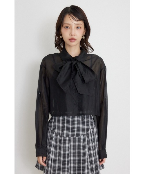 rienda(リエンダ)の「クロップドシアーシャツ 夏服 秋服(シャツ/ブラウス・レディース・ライトブルー/ブラック/ホワイト・FREE)」の22枚目の写真