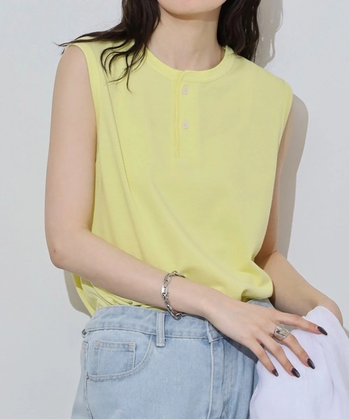 JEMORGAN(ジェーイーモーガン)の「T/Cカノコ ノースリーブヘンリー(Tシャツ/カットソー・レディース・アイボリー/ブラック系その他/ホワイト/ブラック/チャコール/グレー系その他/ネイビー・FREE)」の4枚目の写真