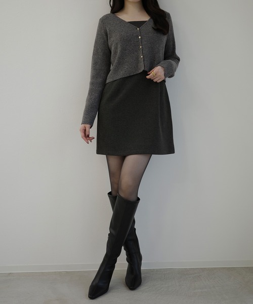 junoah（ジュノア）の「Vニットカーディガン+ミニキャミワンピセット（ワンピース・レディース・アイボリー/ブラック/チャコール・MEDIUM/SMALL/LARGE）」の21枚目の写真