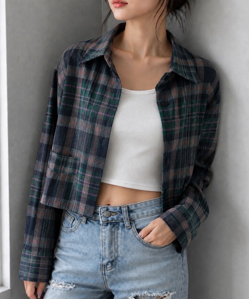 meJane(ミージェーン)の「マドラスチェック クロップド丈ネルシャツ(シャツ/ブラウス・レディース・ブラウン系/ネイビー系・FREE)」の1枚目の写真